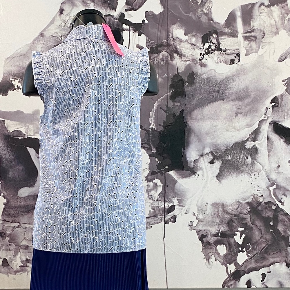 Lilly Pulitzer Lenox Top Floral Eyelet Crew Blue - Picture 4 of 8